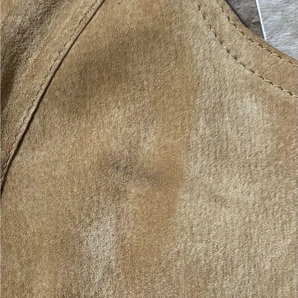 Coldwater Creek TAN 100% leather VEST open front with lace cut outs size L - Picture 7 of 8